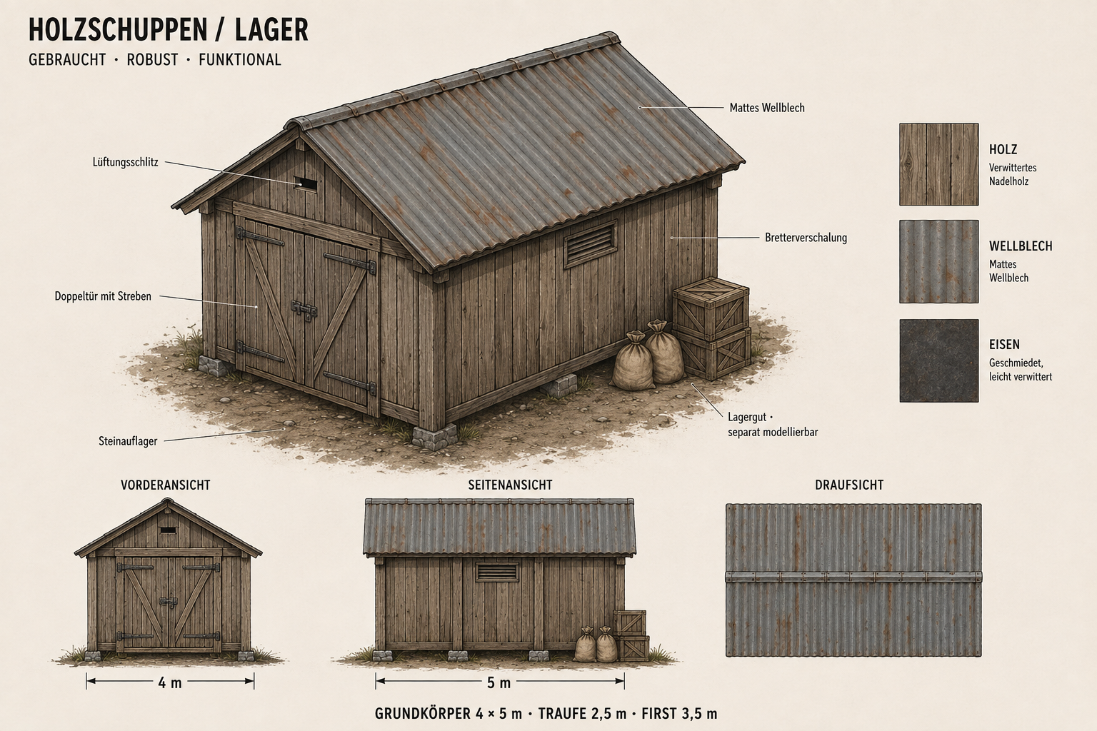Farm Tycoon · Holzschuppen / Lager · Concept Art