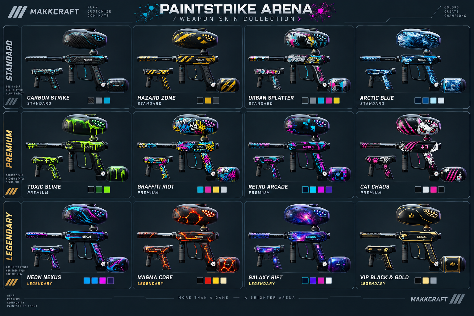 Concept Overview mit allen zwölf Weapon Skins