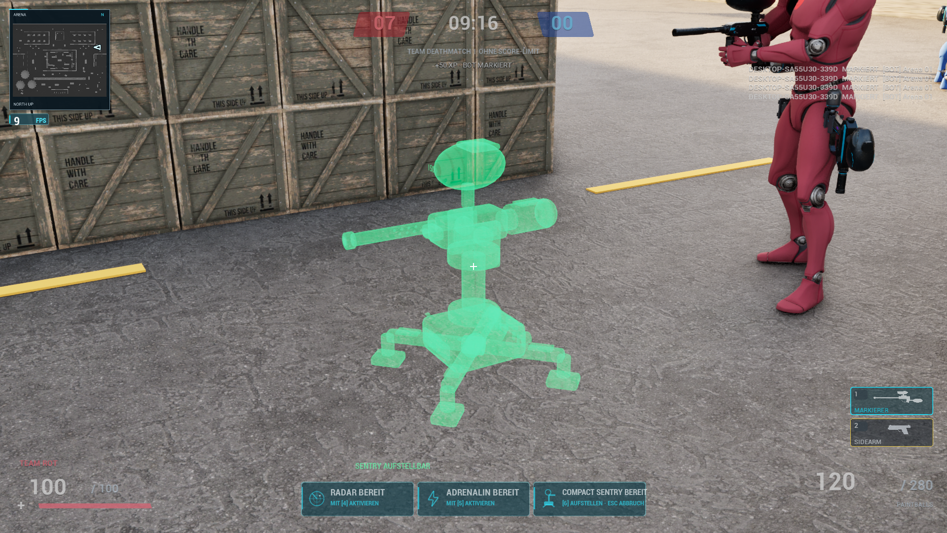 Grüne holografische Vorschau der Compact Sentry an einem geeigneten Aufstellort im Spiel